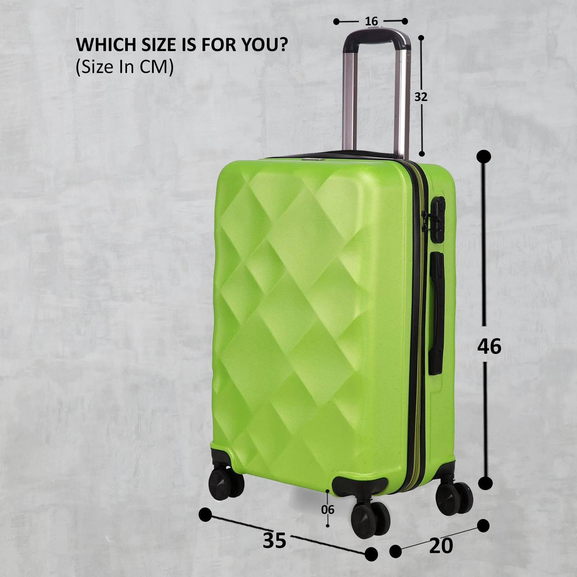 Unisex Green Textured Hard-Sided Medium Trolley Suitcase