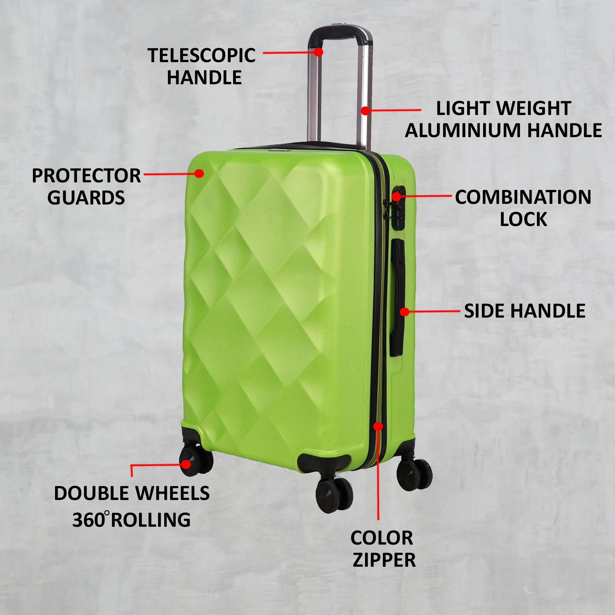 Unisex Green Textured Hard-Sided Medium Trolley Suitcase