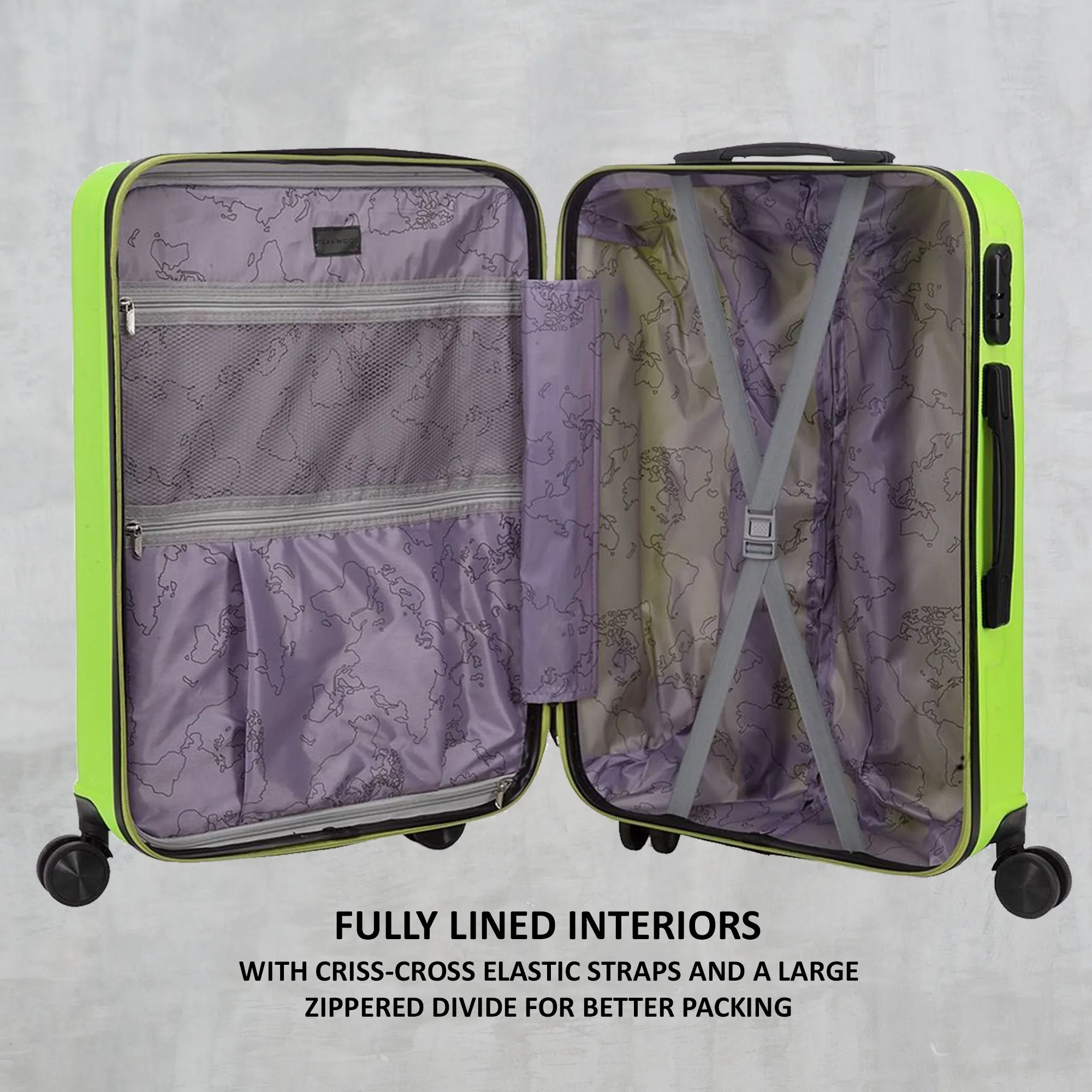 Unisex Green Textured Hard-Sided Medium Trolley Suitcase