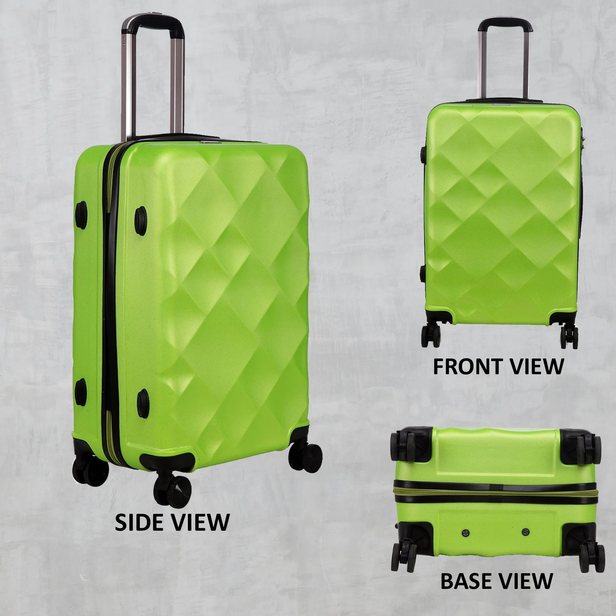 Unisex Green Textured Hard-Sided Medium Trolley Suitcase