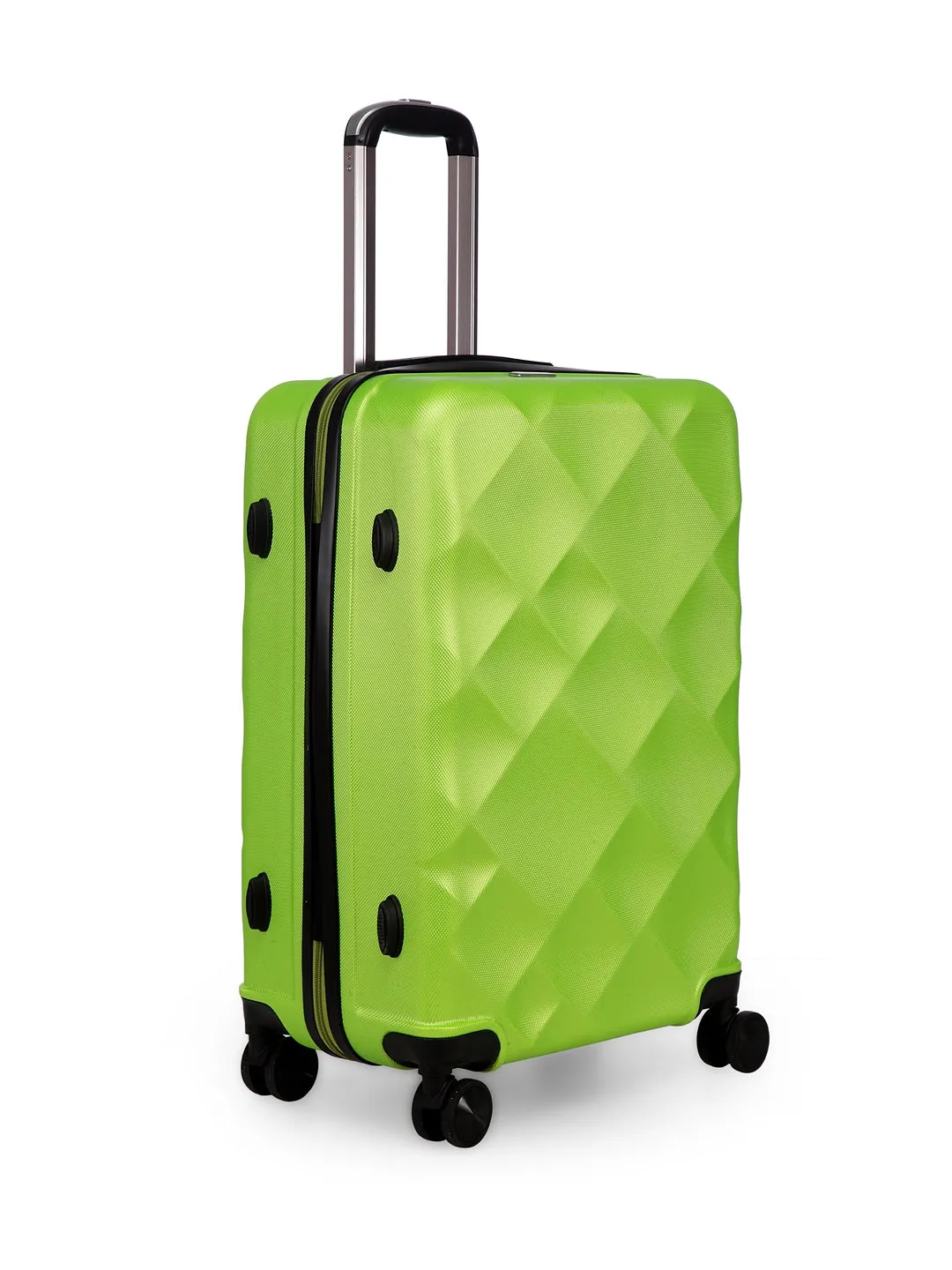 Unisex Green Textured Hard-Sided Medium Trolley Suitcase