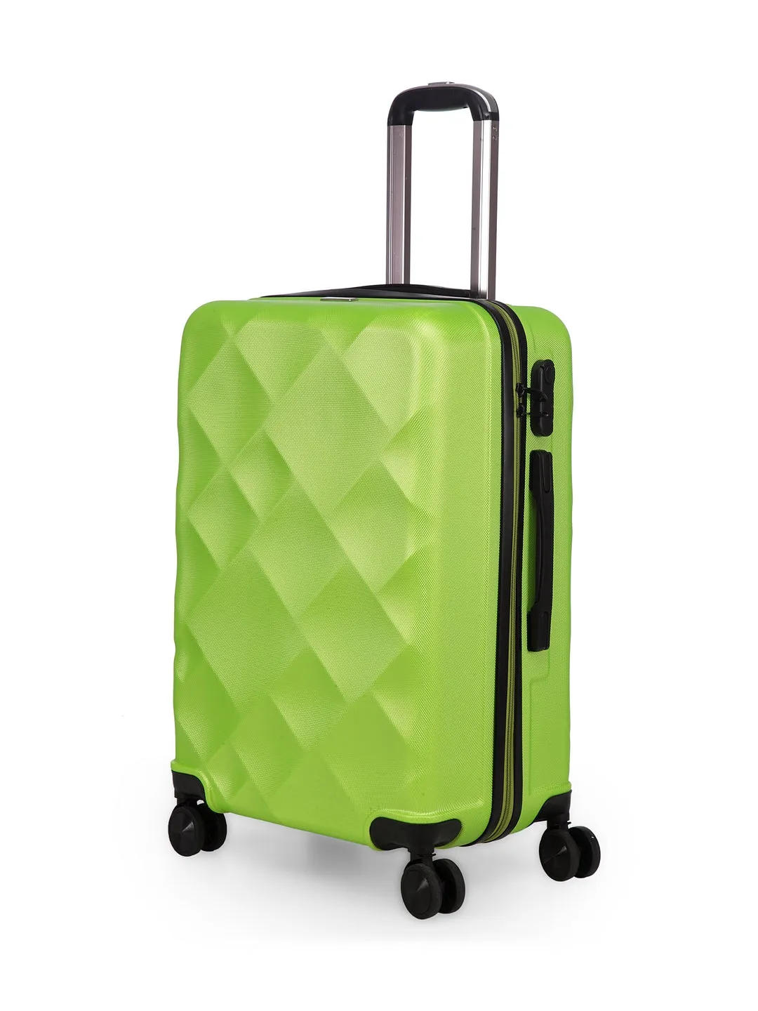 Unisex Green Textured Hard-Sided Medium Trolley Suitcase