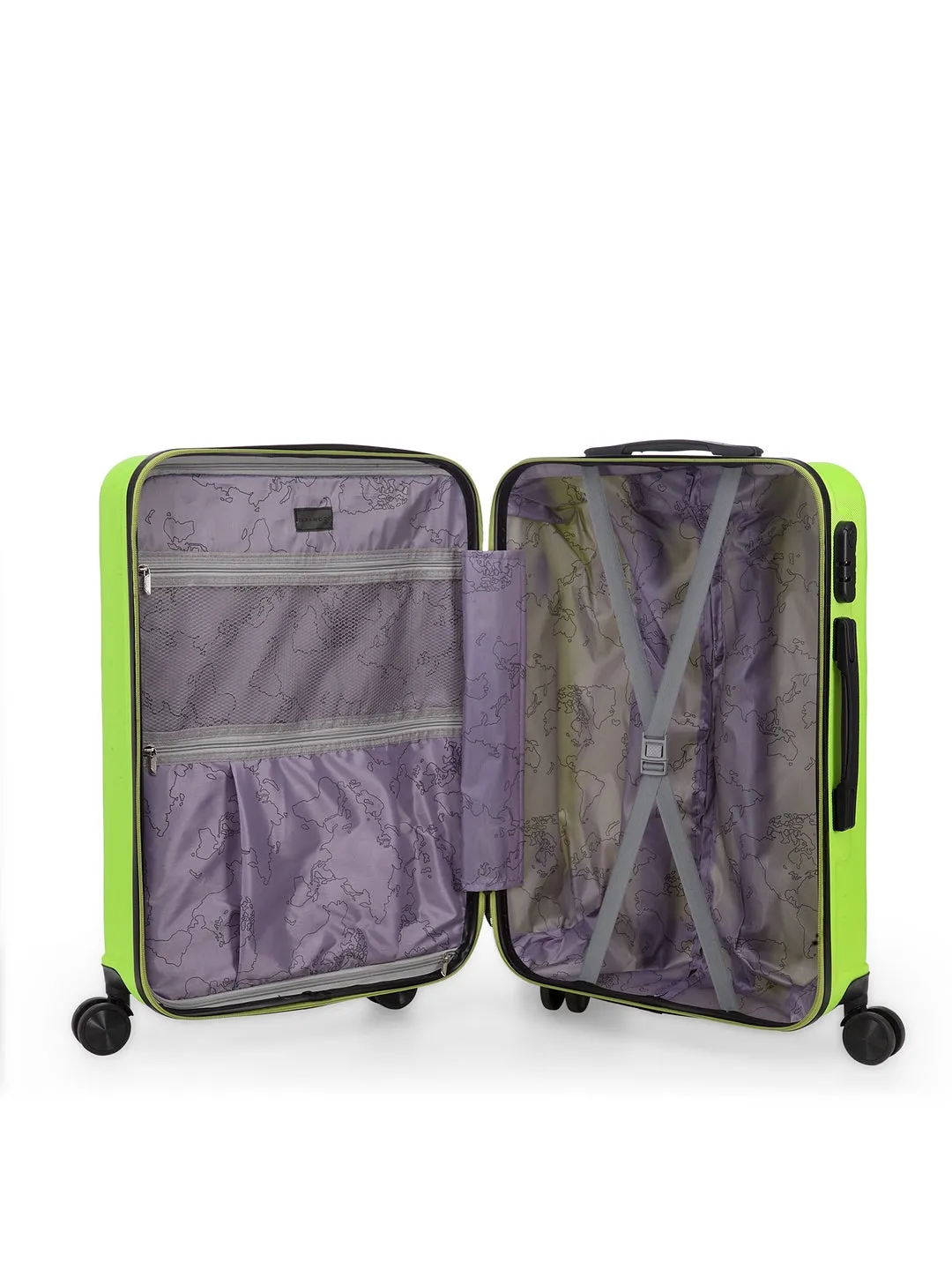 Unisex Green Textured Hard-Sided Medium Trolley Suitcase