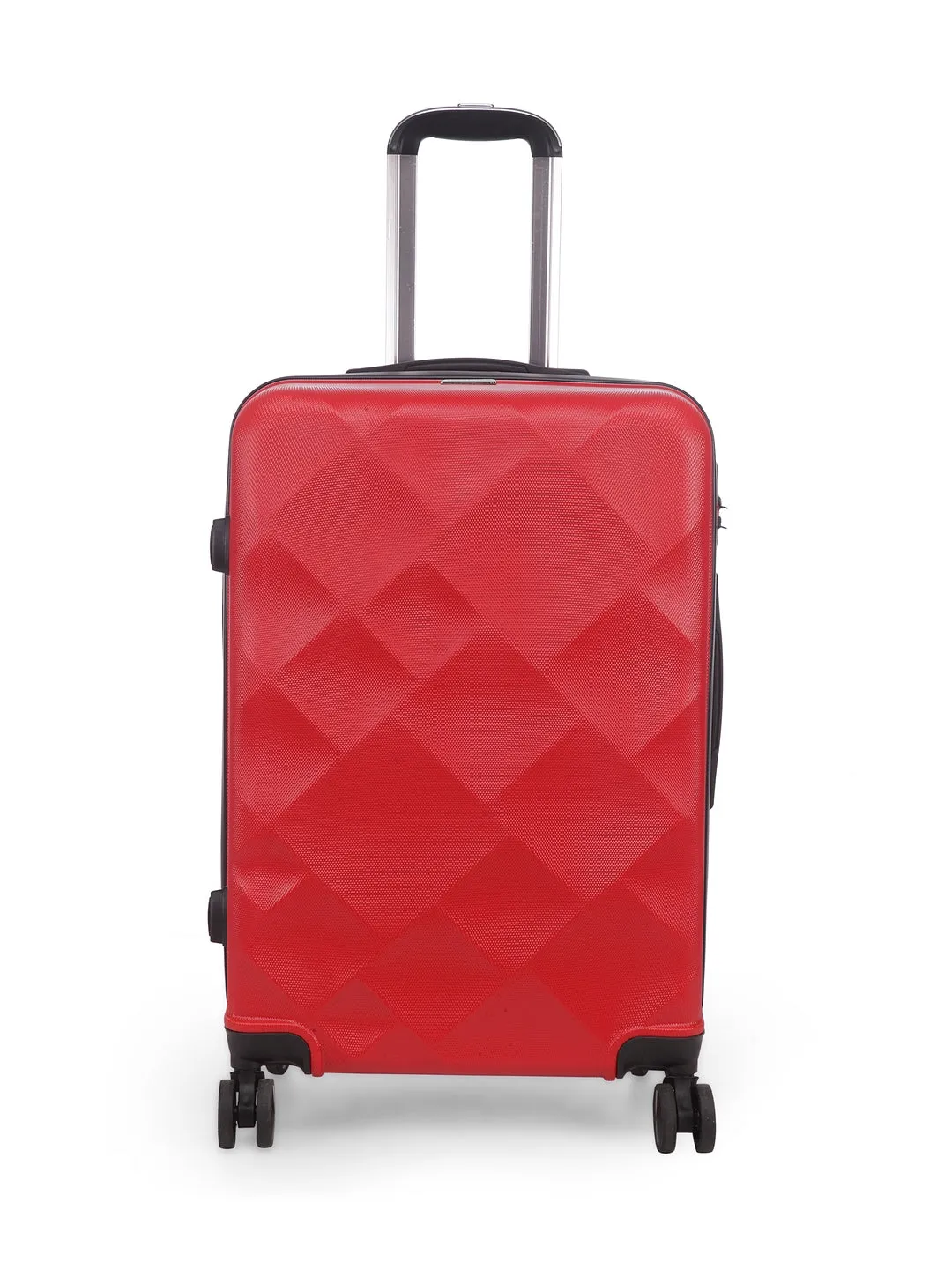 Unisex Red Textured Hard-Sided Medium Trolley Suitcase