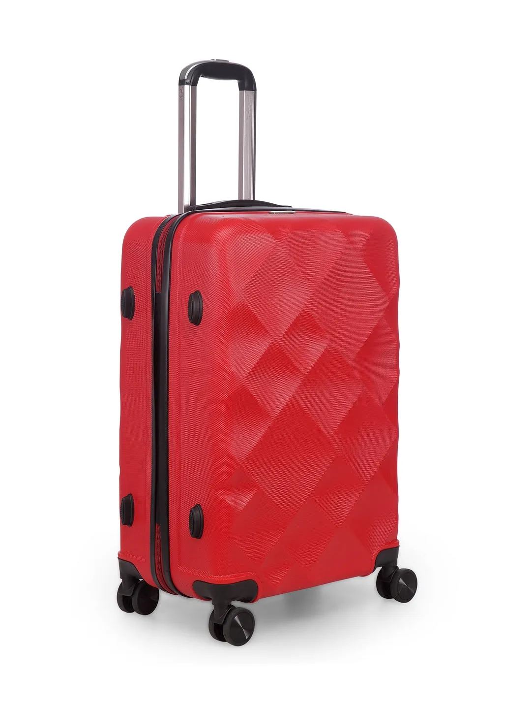 Unisex Red Textured Hard-Sided Medium Trolley Suitcase