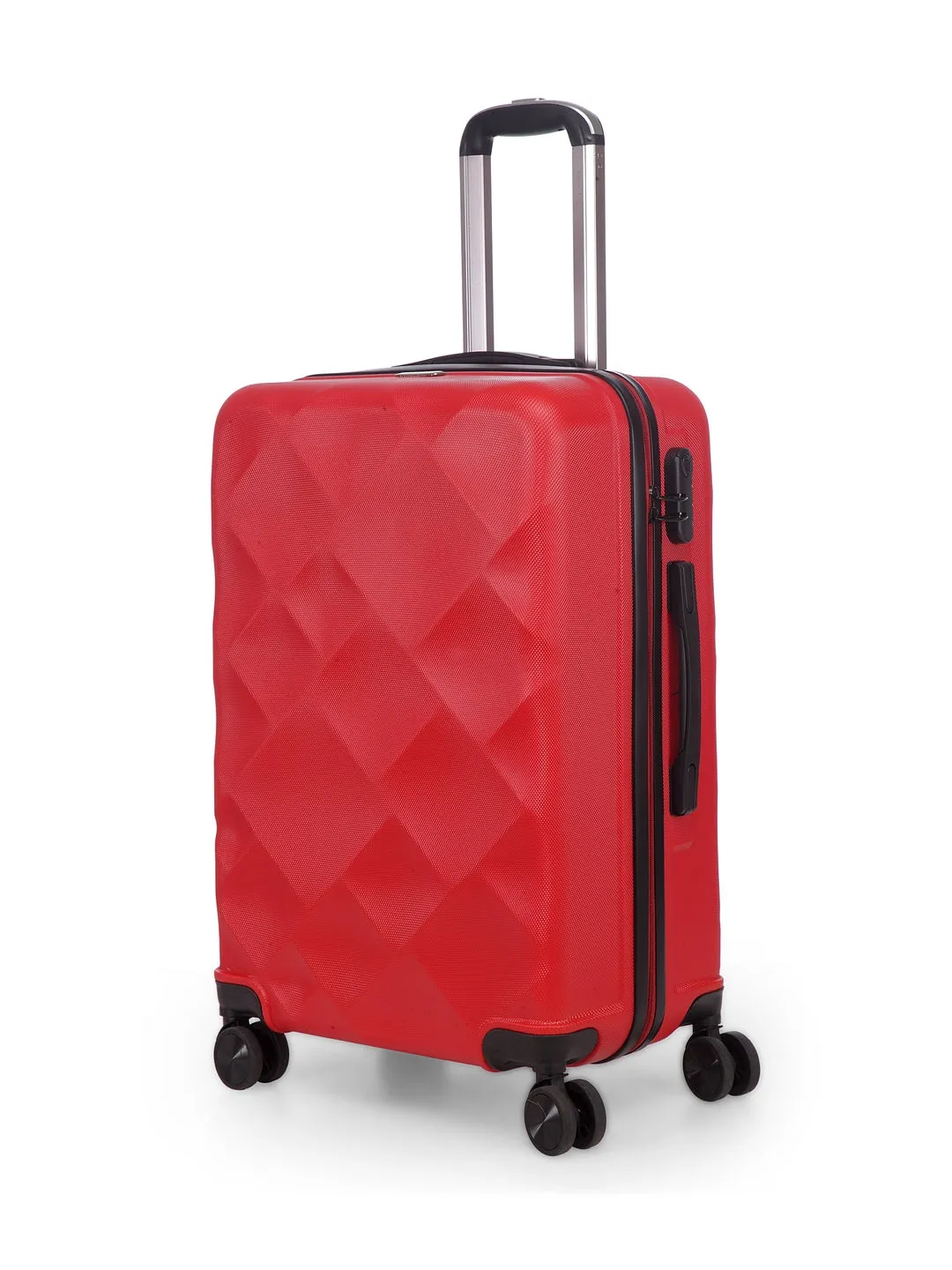 Unisex Red Textured Hard-Sided Medium Trolley Suitcase