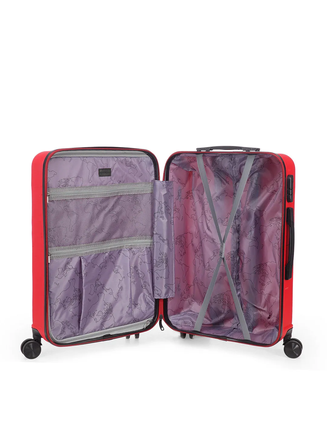 Unisex Red Textured Hard-Sided Medium Trolley Suitcase