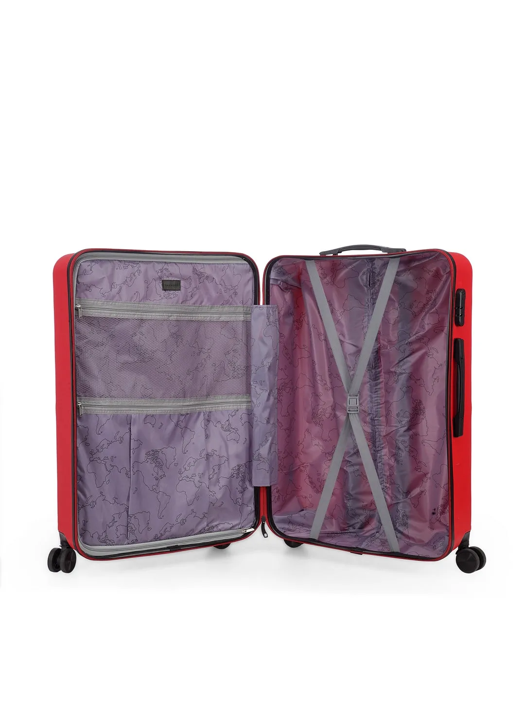 Unisex Red Textured Hard-Sided Set Trolley Suitcase