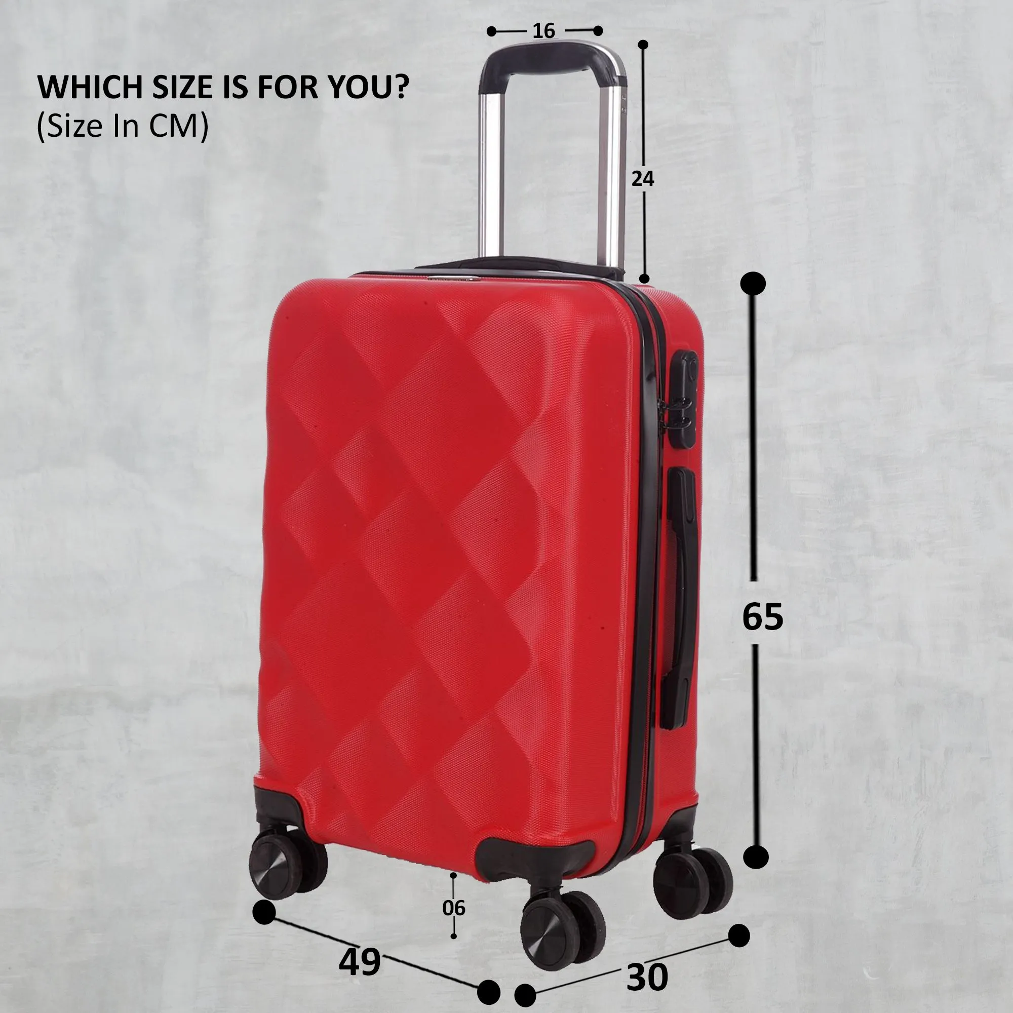 Unisex Red Textured Hard-Sided small Trolley Suitcase