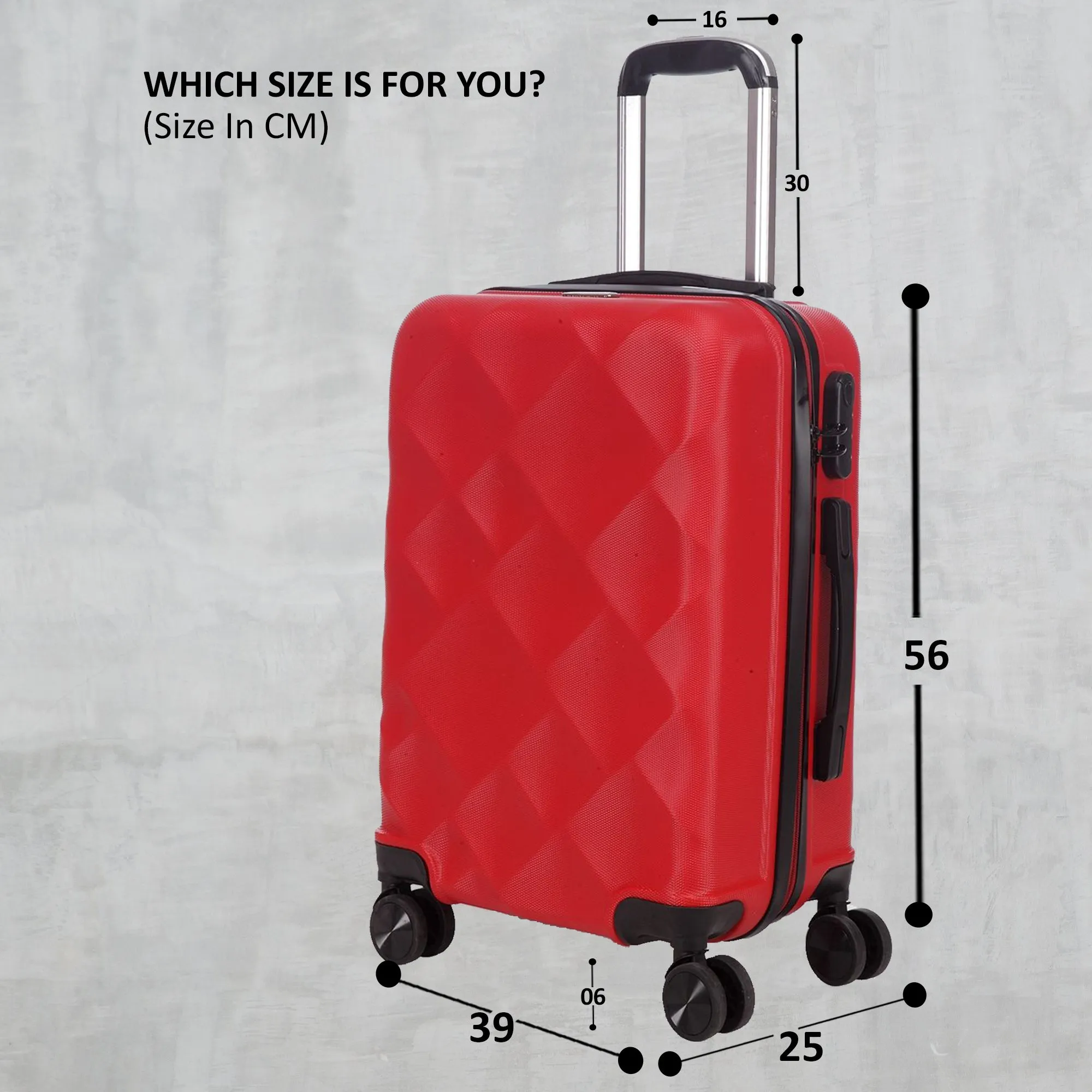 Unisex Red Textured Hard-Sided small Trolley Suitcase