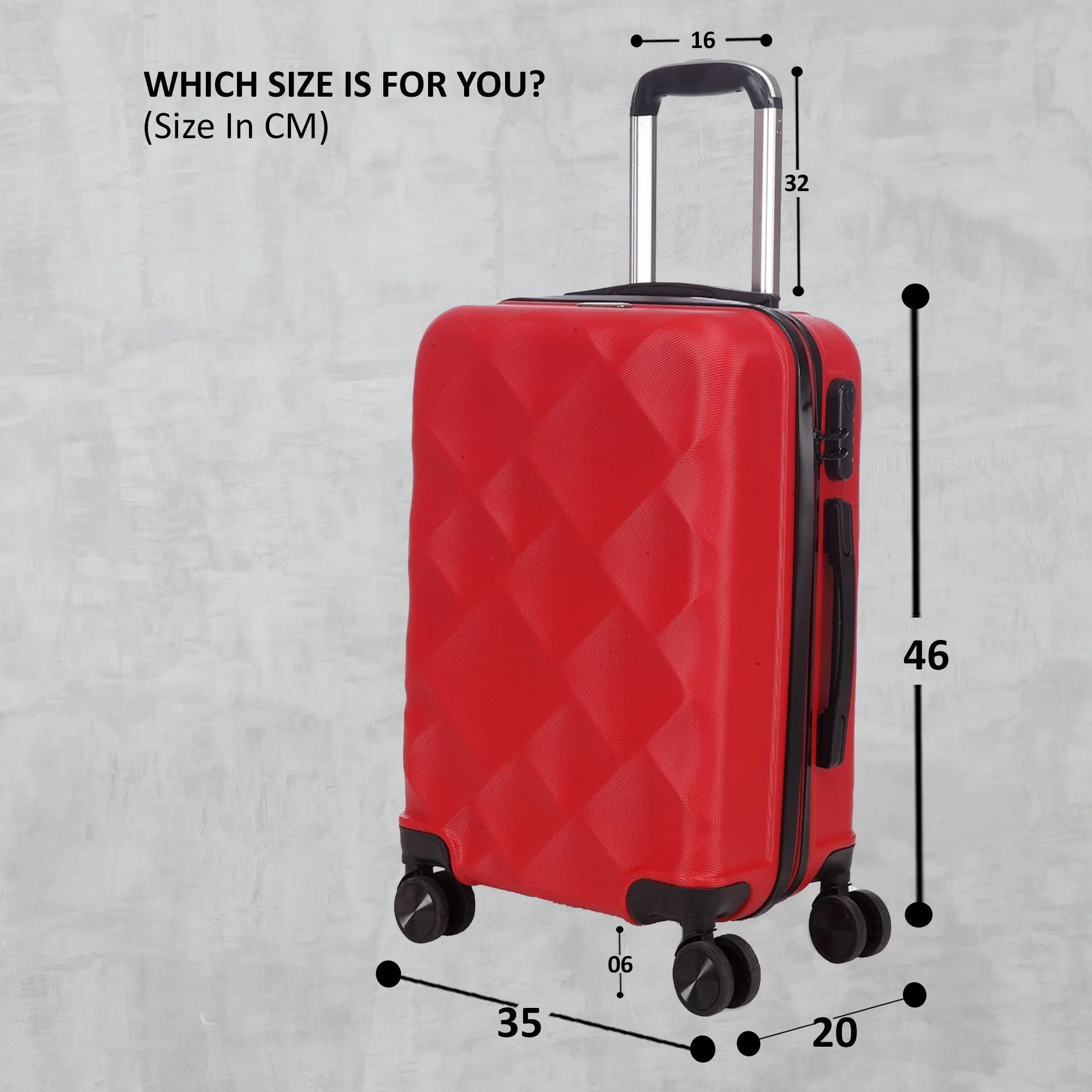 Unisex Red Textured Hard-Sided small Trolley Suitcase