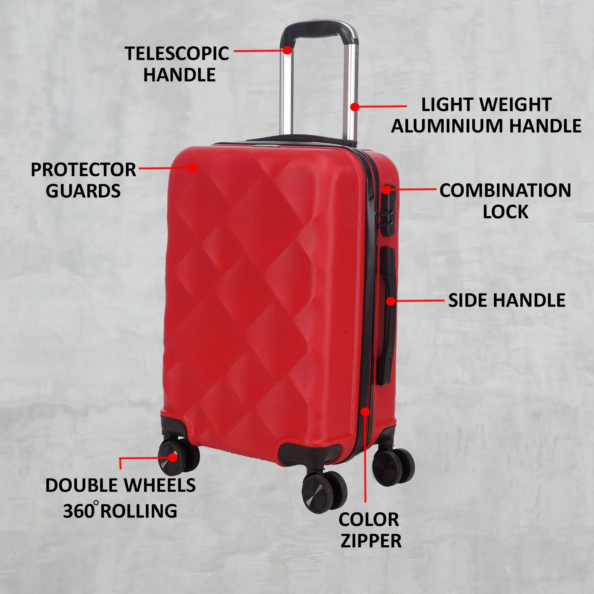 Unisex Red Textured Hard-Sided small Trolley Suitcase