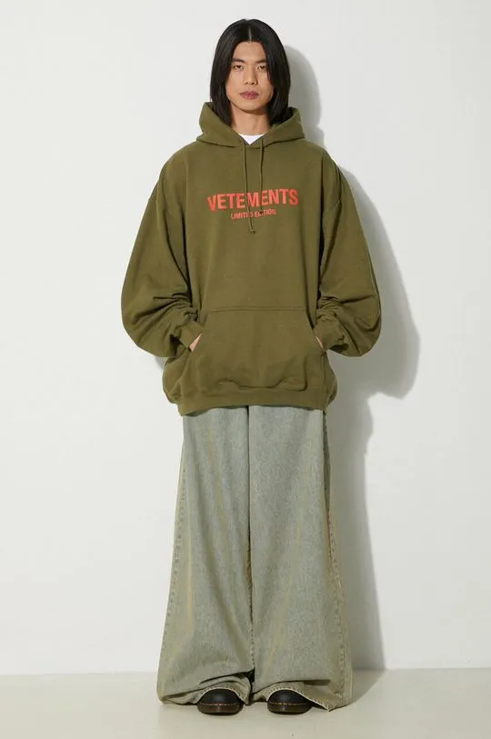 VETEMENTS sweatshirt Limited Edition Logo Hoodie green color hooded with a print UE64HD600Z