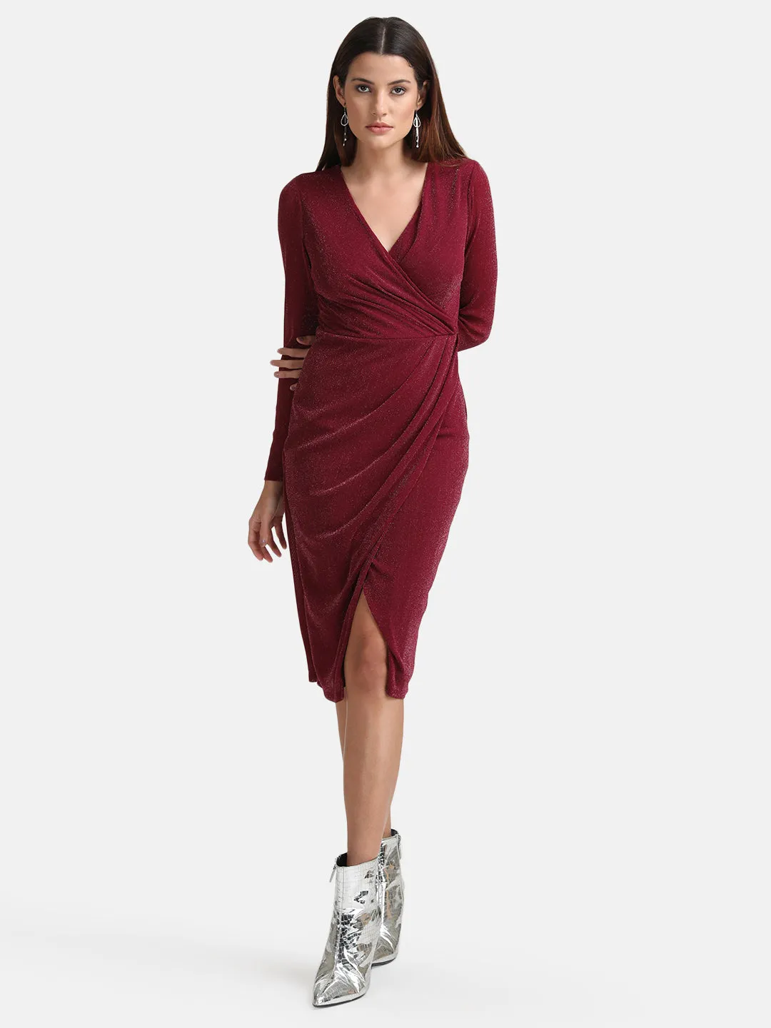 Wrap Midi Dress With Pleats