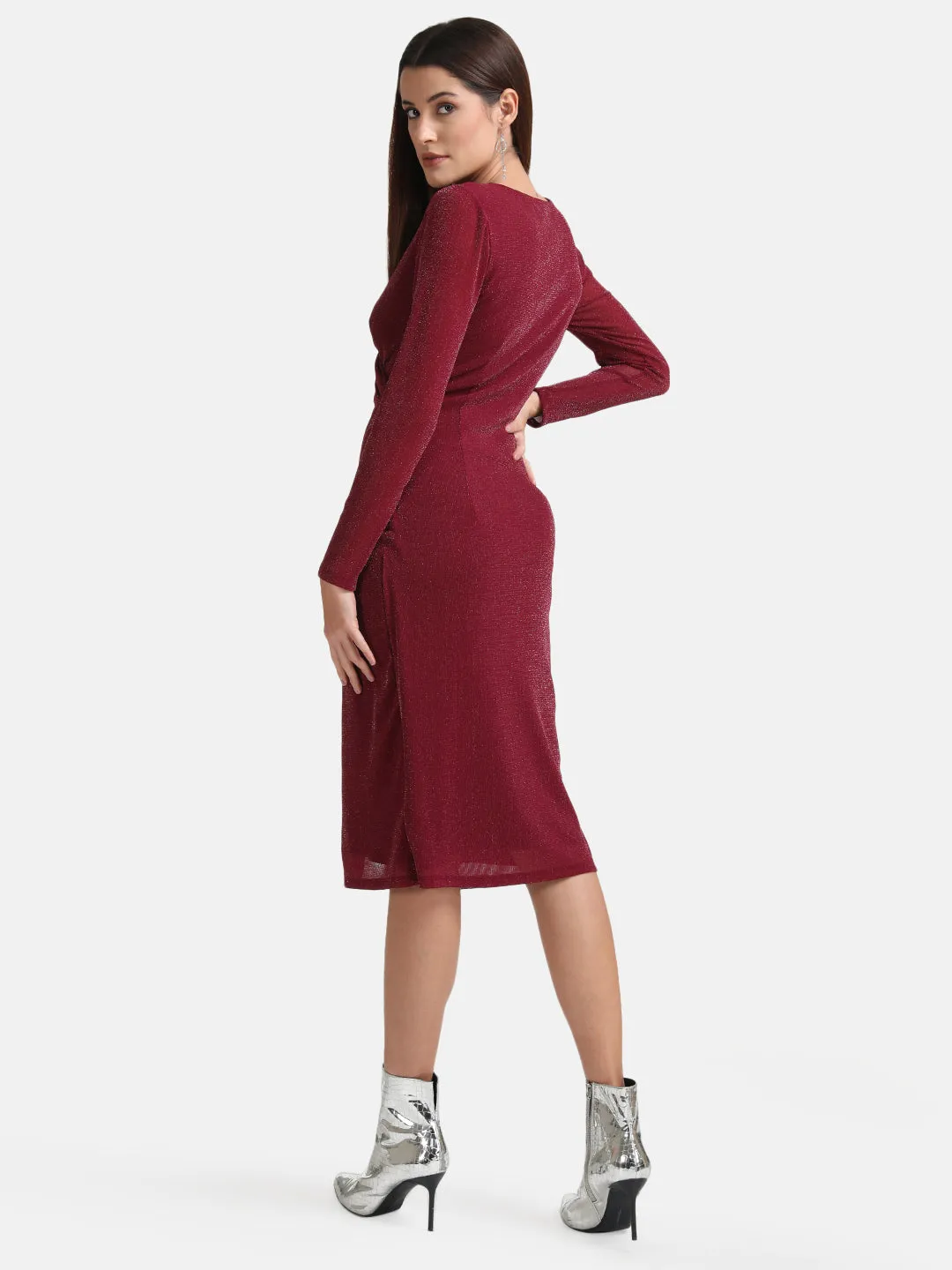 Wrap Midi Dress With Pleats