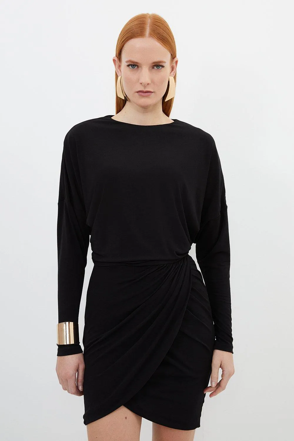 Wrap Skirt Drapey Jersey Crepe Mini Dress | Karen Millen