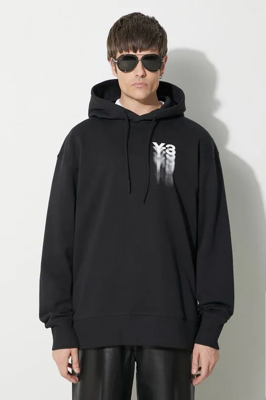 Y-3 cotton sweatshirt Graphic Hoodie men's black color hooded with a print IZ3169