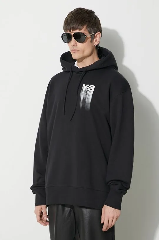 Y-3 cotton sweatshirt Graphic Hoodie men's black color hooded with a print IZ3169