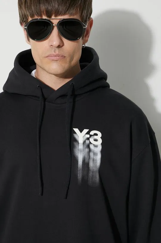 Y-3 cotton sweatshirt Graphic Hoodie men's black color hooded with a print IZ3169