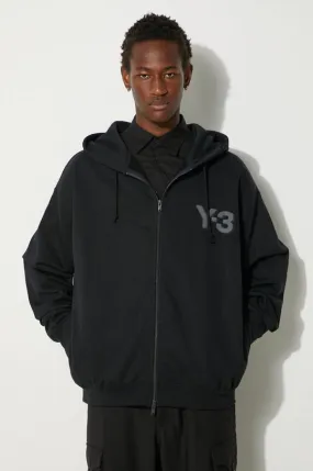 Y-3 sweatshirt Logo Zip Hoodie men's black color hooded smooth JE9278