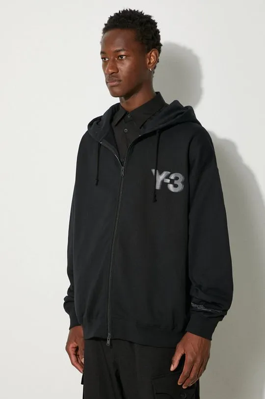 Y-3 sweatshirt Logo Zip Hoodie men's black color hooded smooth JE9278