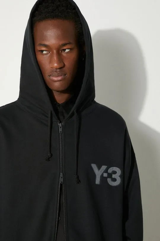 Y-3 sweatshirt Logo Zip Hoodie men's black color hooded smooth JE9278