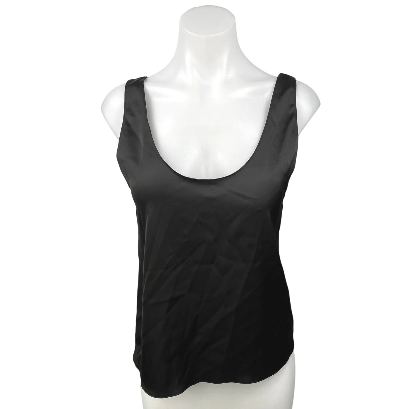 Zara Black Silk Satin Sleeveless Scoop Neck Lightweight Pullover Tank Top Sz XS