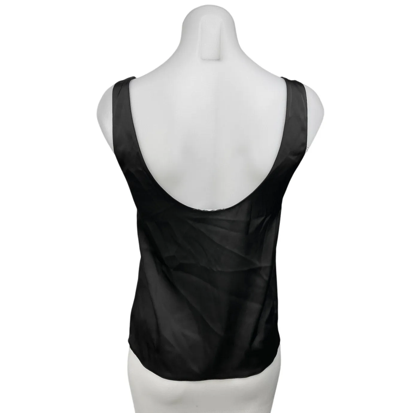 Zara Black Silk Satin Sleeveless Scoop Neck Lightweight Pullover Tank Top Sz XS