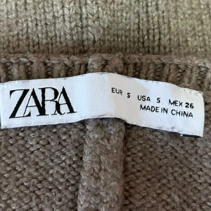 Zara Brown Knit Scoop Neck Stretch Sleeveless Pullover Crop Tank Top Size S