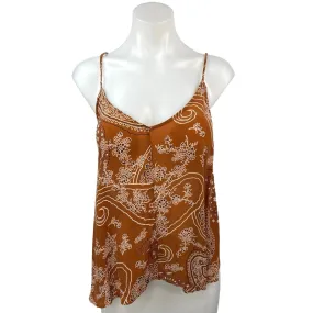 Zara Brown V Neck Boho Festival Pullover Floral Paisley Camisole Tank Top Sz XS