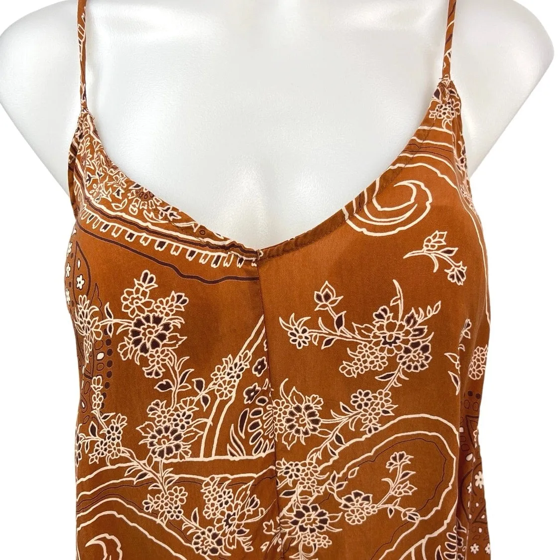 Zara Brown V Neck Boho Festival Pullover Floral Paisley Camisole Tank Top Sz XS