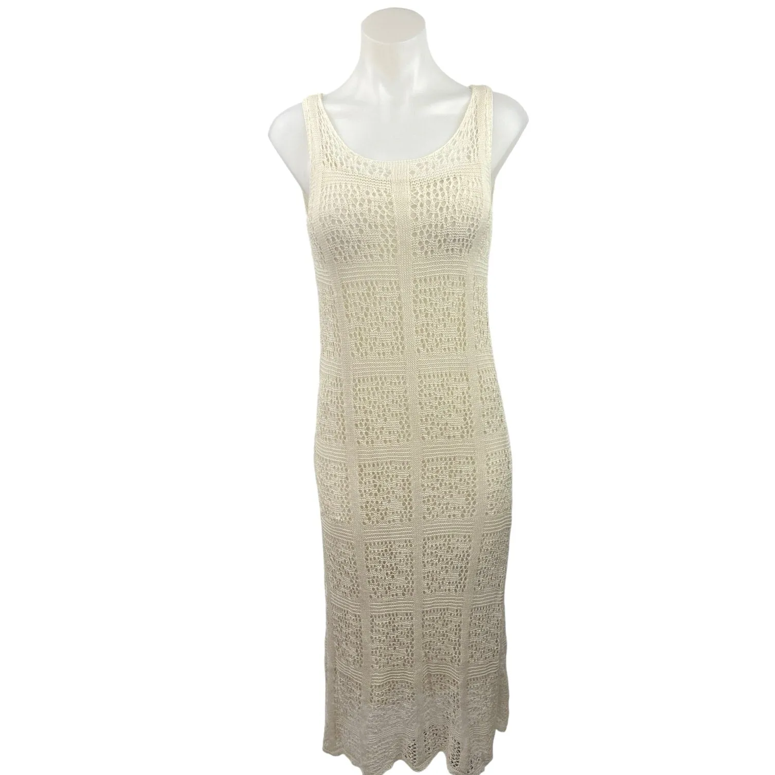 ZARA Women's Cream Open Knit Scoop Neck Sleeveless Pullover Midi Tank Dress Sz S