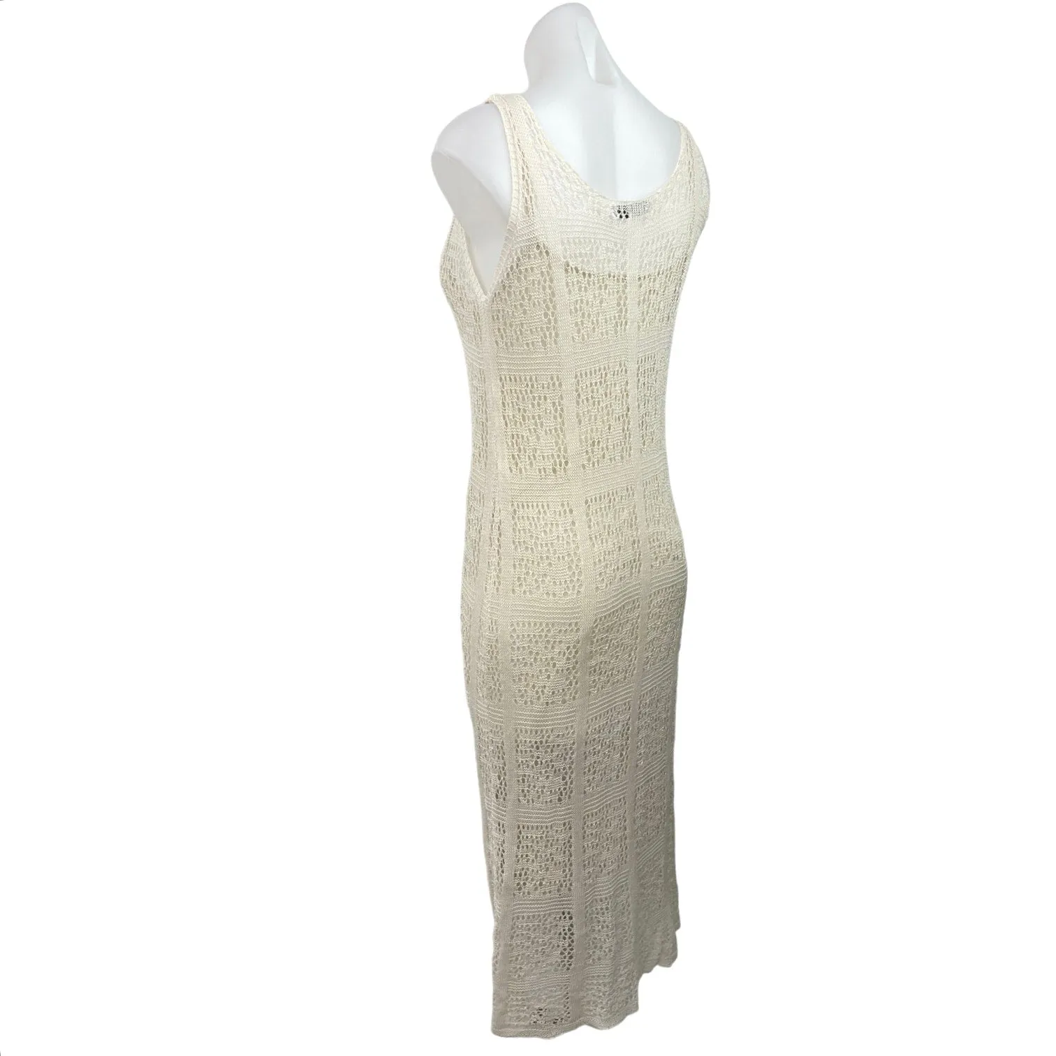 ZARA Women's Cream Open Knit Scoop Neck Sleeveless Pullover Midi Tank Dress Sz S